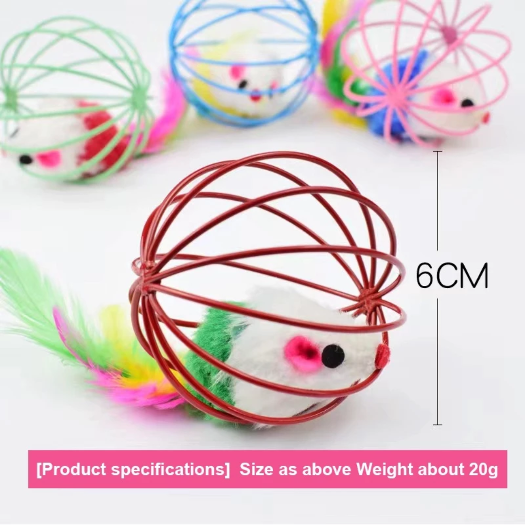 Rolling Cage Mouse & Feather Cat Toy