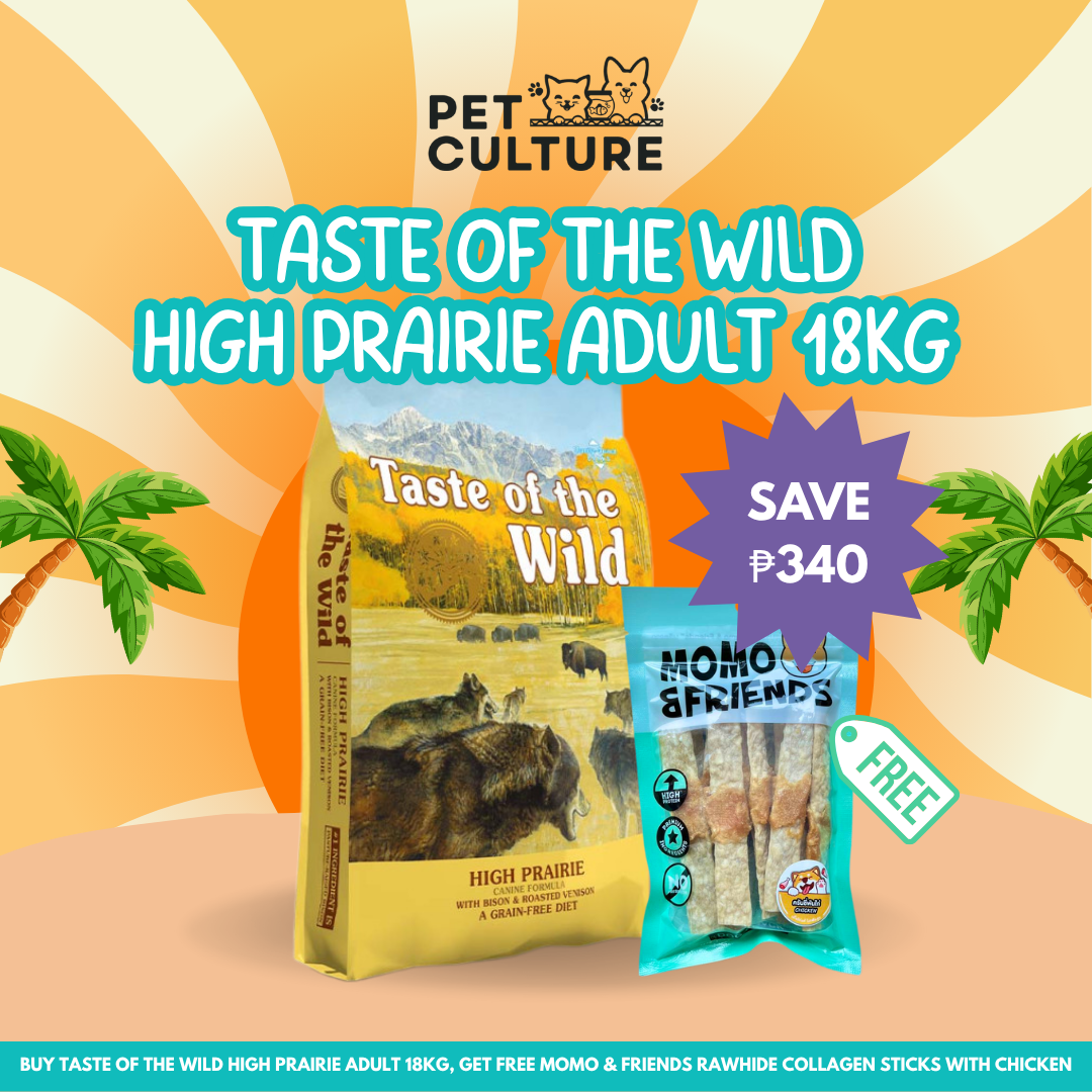 Taste Of The Wild High Prairie with Roasted Bison & Roasted Venison Adult 18kg Dog Food w/ Momo and Friends Rawhide Collagen Sticks With Chicken 130g