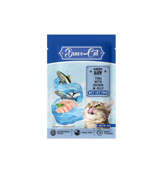 BravoCat Pouch Tuna w/ Chicken In Jelly Wet Food 80g