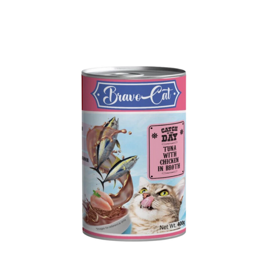 Bravo Cat Soup Meal Can Wet Food Tuna w/ Chicken in Broth Adult Cat 400g