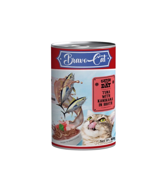 Bravo Cat Soup Meal Can Wet Food Tuna w/ Kanikama in broth Adult Cat 400g