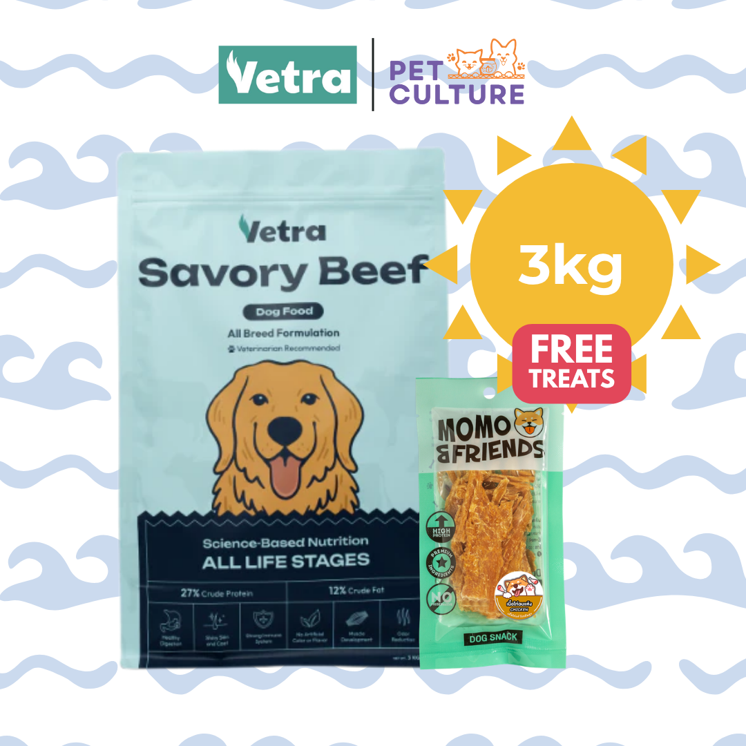 Vetra Dog Food 3kg w/ Momo & Friends Dog Chew Treats Dried Meat Chicken 55g