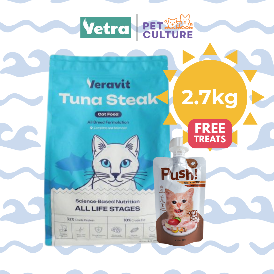 Veravit Cat Food 2.7kg w/ Push! Cat Wet Food Chicken & Duck Combo (Heart & Digestive w/ Postbiotics) 100g