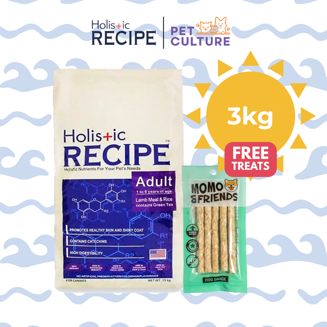 Holistic Recipe Adult Lamb And Rice 3kg w/ Momo & Friends Dog Chew Treats Crunchy Stick 65g