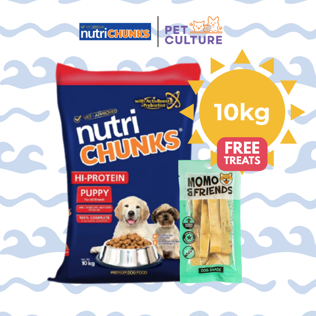 Nutri Chunks Hi-Protein Lamb Puppy 10kg w/ Momo & Friends Dog Chew Treats Cow Ear Cone 20g