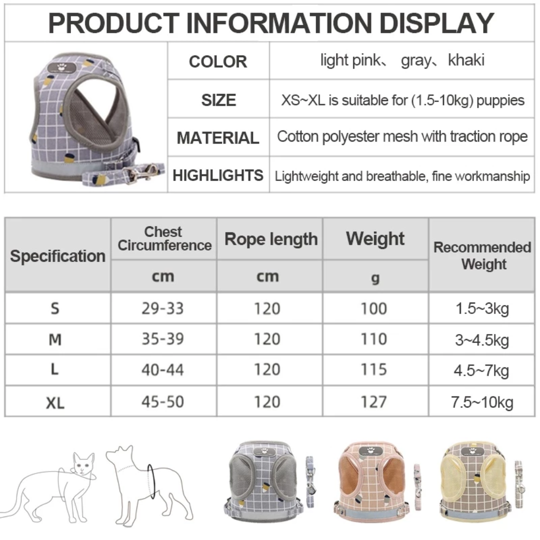 Lightweight & Breathable Mesh Pet Harness and Leash Set Medium