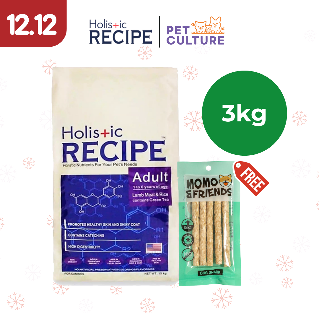 Holistic Recipe Adult Lamb And Rice 3kg w/ Momo & Friends Dog Chew Treats Crunchy Stick 65g