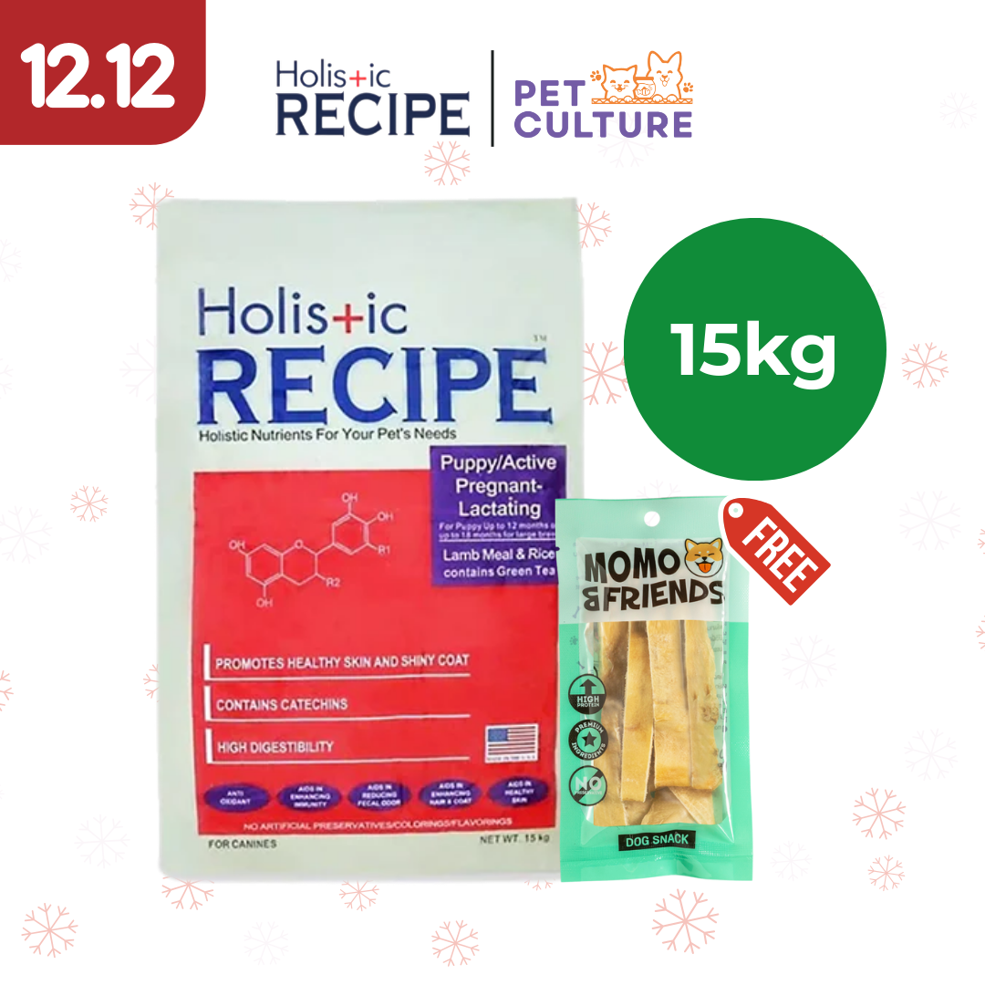 Holistic Recipe Puppy Lamb And Rice 15kg w/ Momo & Friends Dog Chew Treats Cow Ear Cone 20g