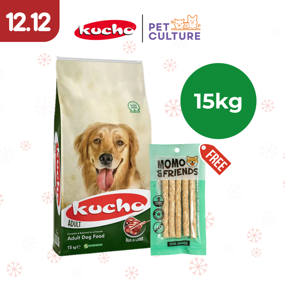Kucho Adult Dog Food Rich In Lamb 15kg w/ Momo & Friends Dog Chew Treats Crunchy Stick 65g