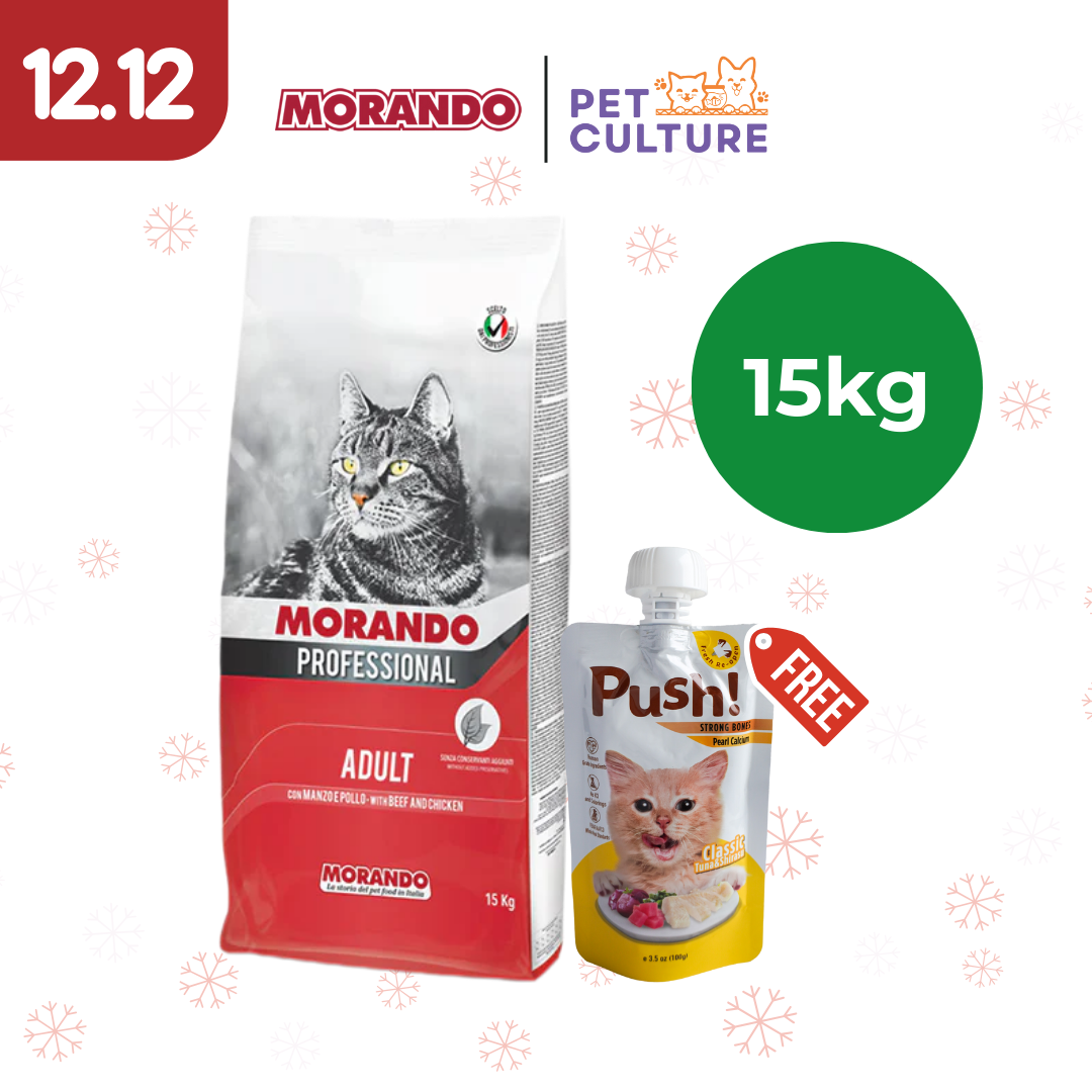 Morando Professional Cat Beef And Chicken 15kg w/ Push! Cat Wet Food Classic Tuna & Shirazu (Strong Bones w/ Pearl Calcium) 100g