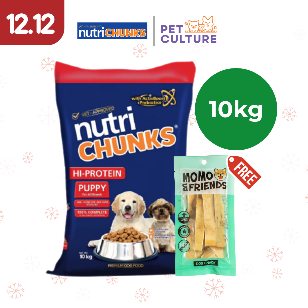 Nutri Chunks Hi-Protein Lamb Puppy 10kg w/ Momo & Friends Dog Chew Treats Cow Ear Cone 20g