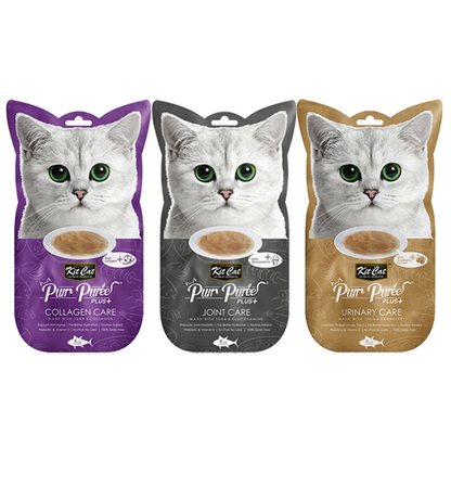 KitCat Purr Puree Plus+ 4 x 15g Grain-Free Cat Food Toppers/Treats