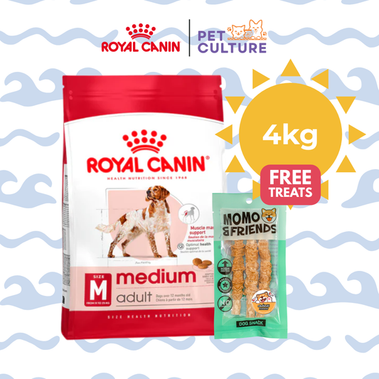 Royal Canin Medium Adult 4kg w/ Momo & Friends Dog Chew Crunchy Chicken Meat Roll 45g