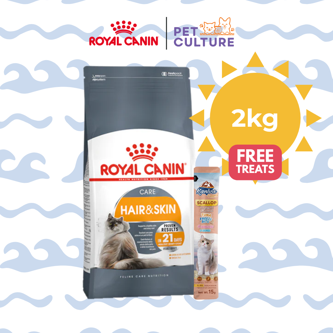 Royal Canin Hair & Skin 2kg w/ KANIVA Creamy Tuna Topping Scallop + Tuna Freeze Bit 15g