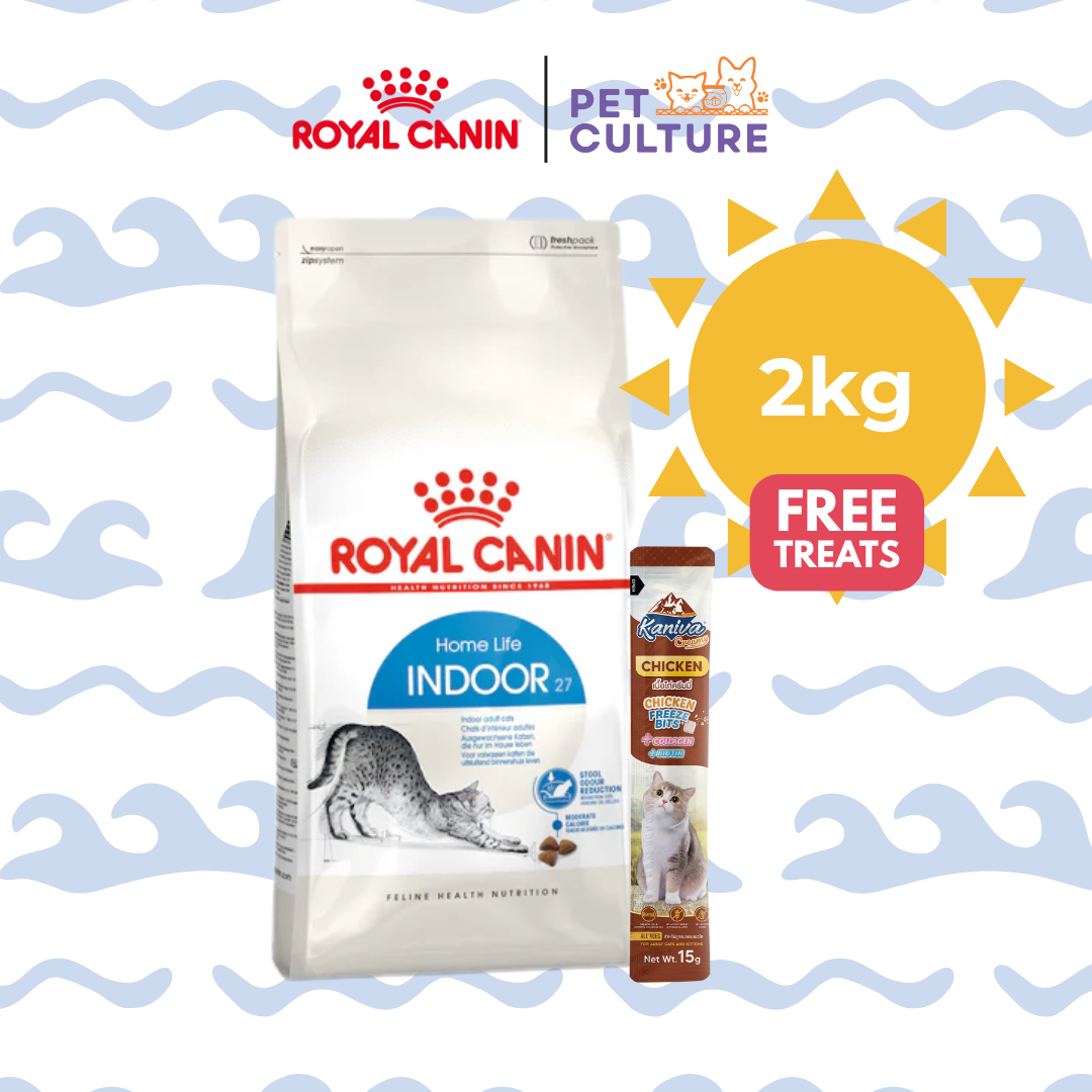 Royal Canin Indoor 27 2kg w/ KANIVA Creamy Tuna Topping Chicken + Chicken Freeze Bit 15g