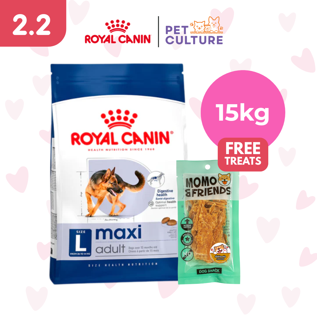 Royal Canin Maxi Adult 15kg w/ Momo & Friends Dog Chew Treats Dried Meat Chicken 55g