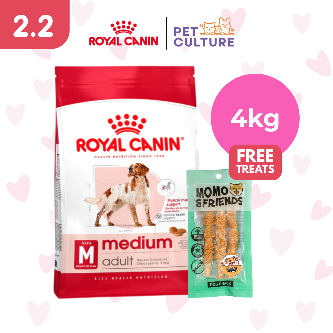 Royal Canin Medium Adult 4kg w/ Momo & Friends Dog Chew Crunchy Chicken Meat Roll 45g
