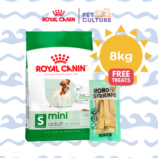 Royal Canin Mini Adult 8kg w/ Momo & Friends Dog Chew Treats Cow Ear Cone 20g