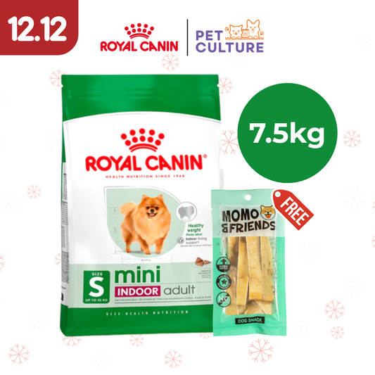 Royal Canin Mini Indoor Adult 7.5kg w/ Momo & Friends Dog Chew Treats Cow Ear Cone 20g