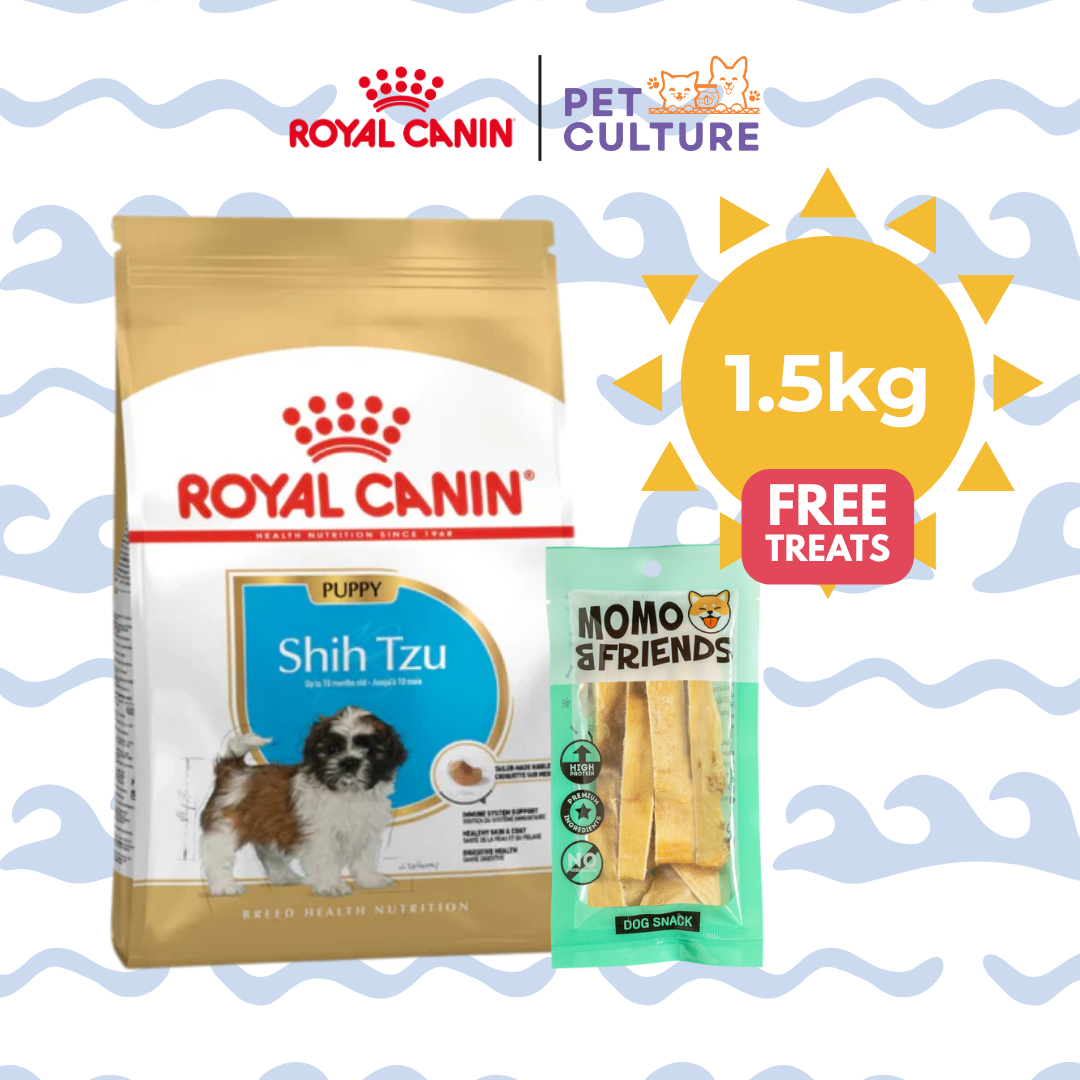 Royal Canin Shih Tzu Puppy 1.5kg w/ Momo & Friends Dog Chew Treats Cow Ear Cone 20g