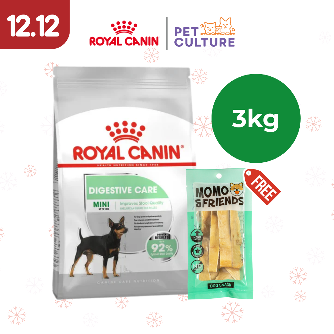 Royal Canin Digestive Care Mini 3kg w/ Momo & Friends Dog Chew Treats Cow Ear Cone 20g