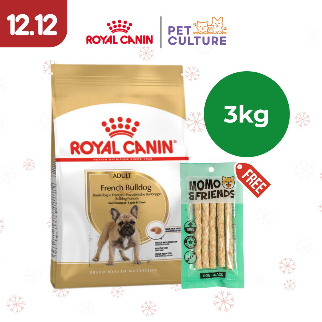 Royal Canin French Bulldog 3kg w/ Momo & Friends Dog Chew Treats Crunchy Stick 65g