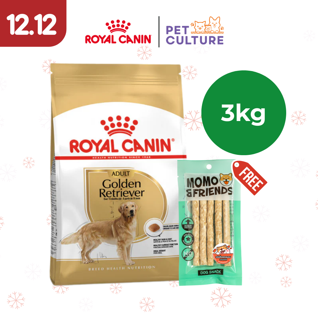Royal Canin Golden Retriever 3kg w/ Momo & Friends Dog Chew Treats Crunchy Salmon 65g