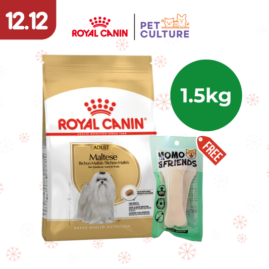 Royal Canin Maltese Adult 1.5kg w/ Momo & Friends Dog Chew Treats 4-inch Flat Bone 30g