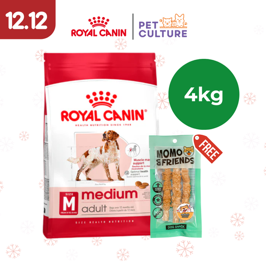 Royal Canin Medium Adult 4kg w/ Momo & Friends Dog Chew Crunchy Chicken Meat Roll 45g
