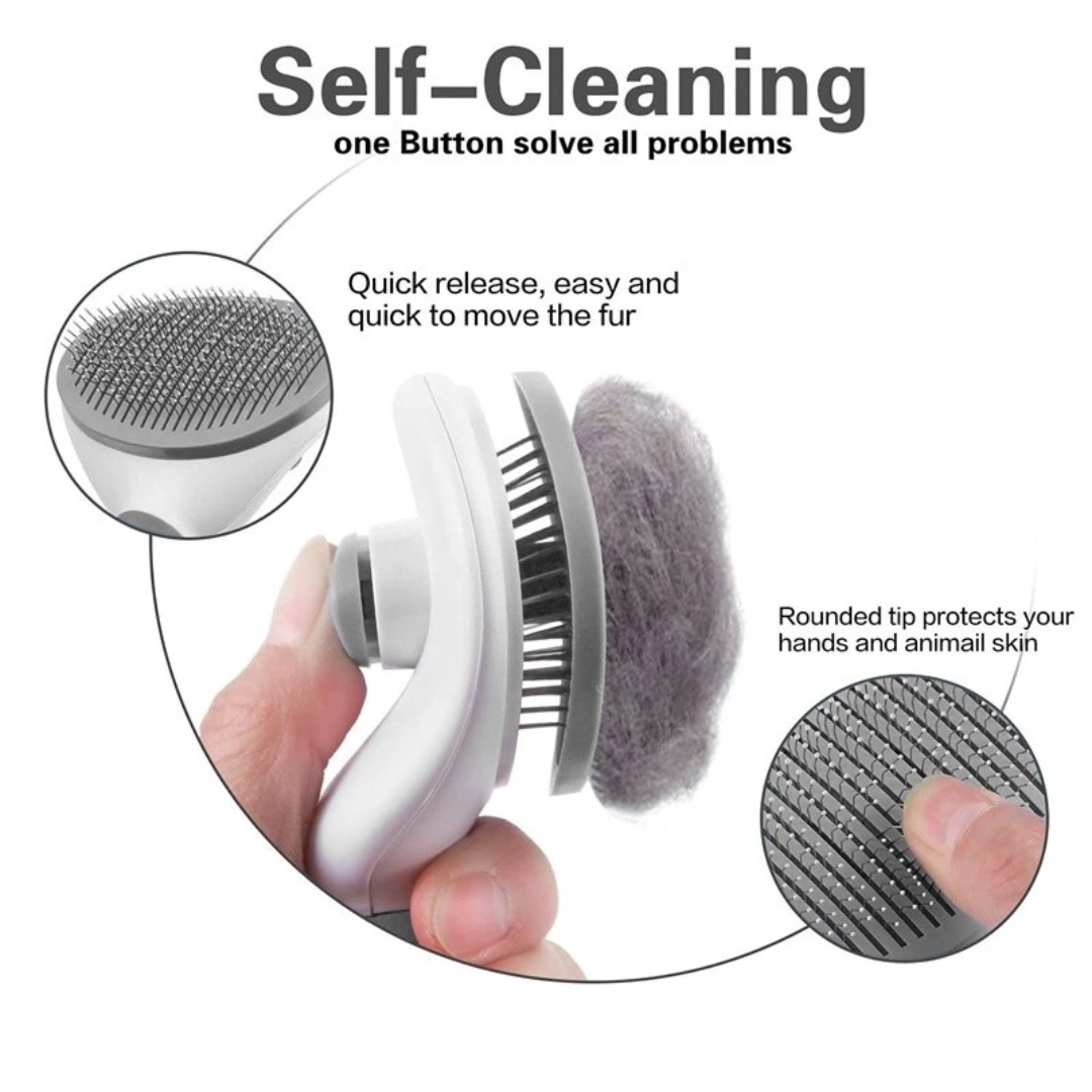 Self-Cleaning Pet Slicker Brush (One-Click Fur Removal) Pink