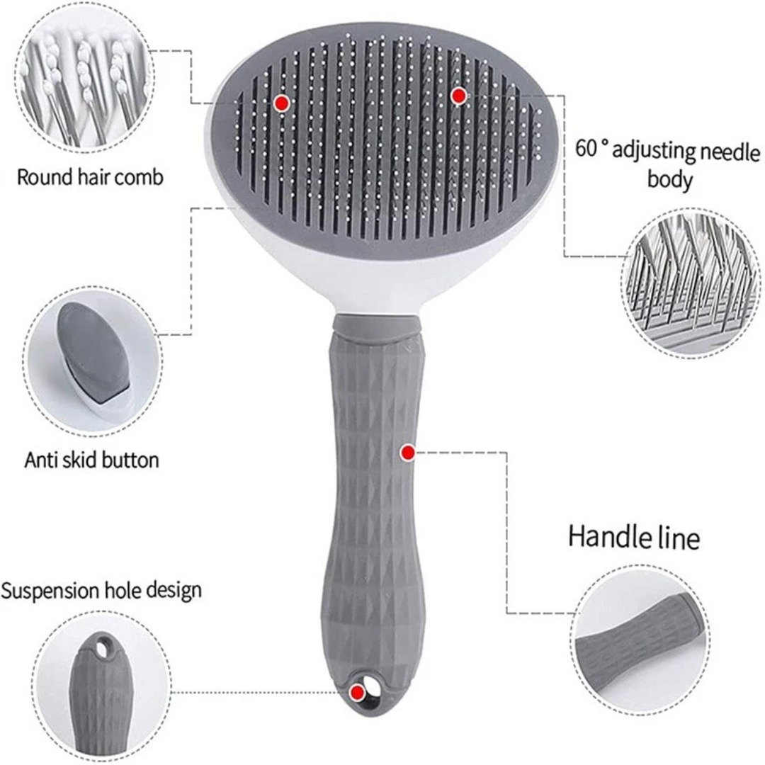 Self-Cleaning Pet Slicker Brush (One-Click Fur Removal) Pink