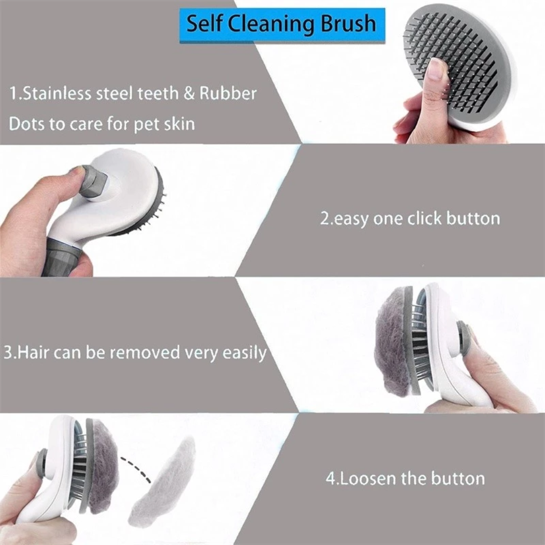 Self-Cleaning Pet Slicker Brush (One-Click Fur Removal) Pink