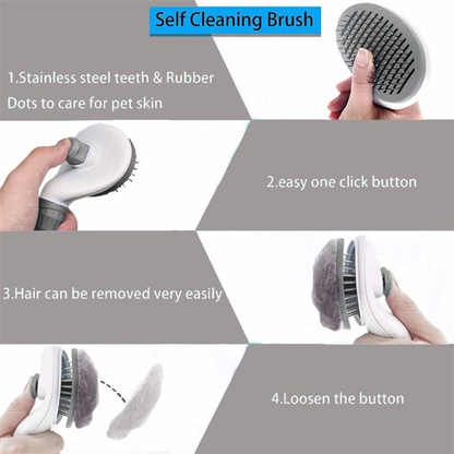 Self-Cleaning Pet Slicker Brush (One-Click Fur Removal) Pink