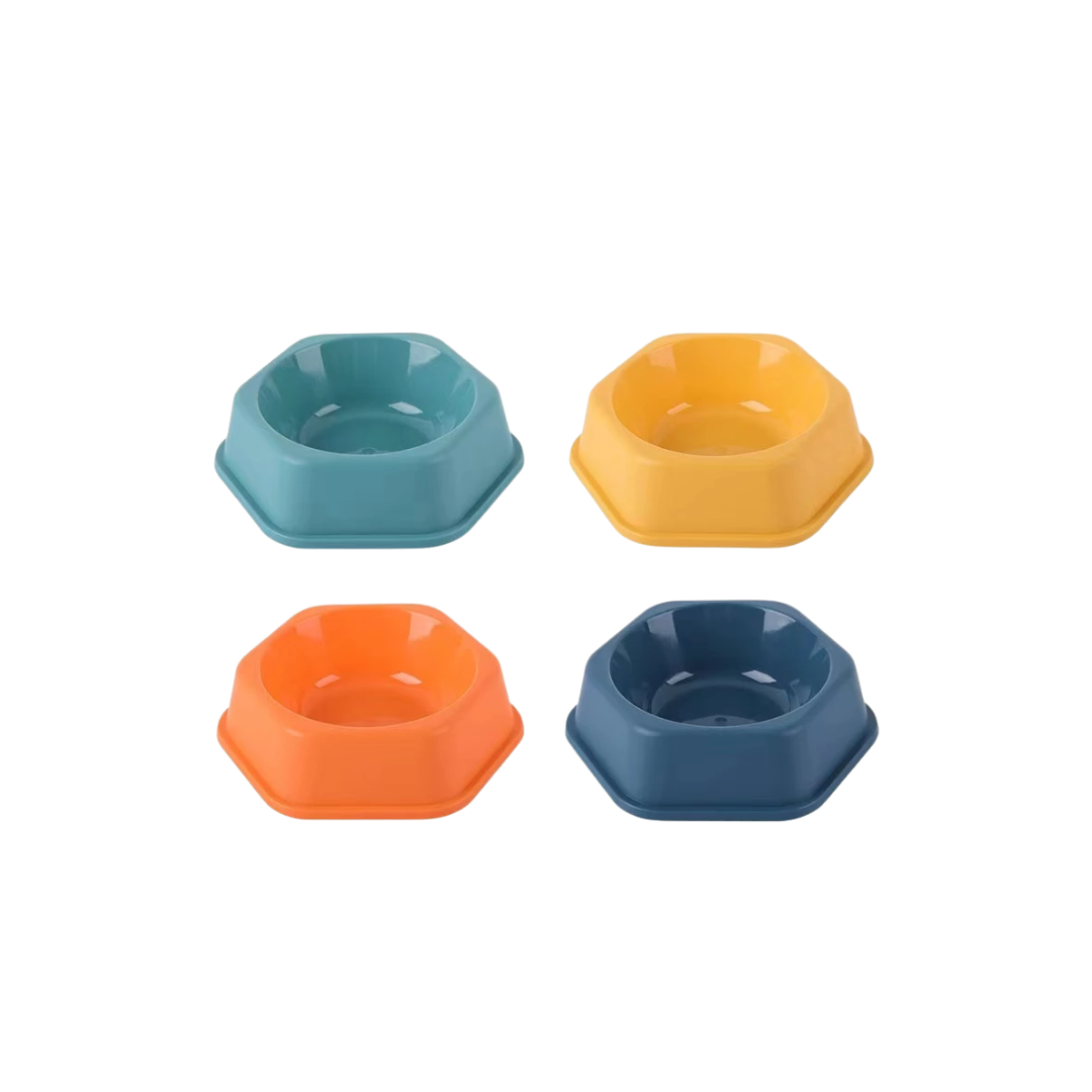 Hexagonal plastic pet bowl, universal feeding bowl for cats and dogs