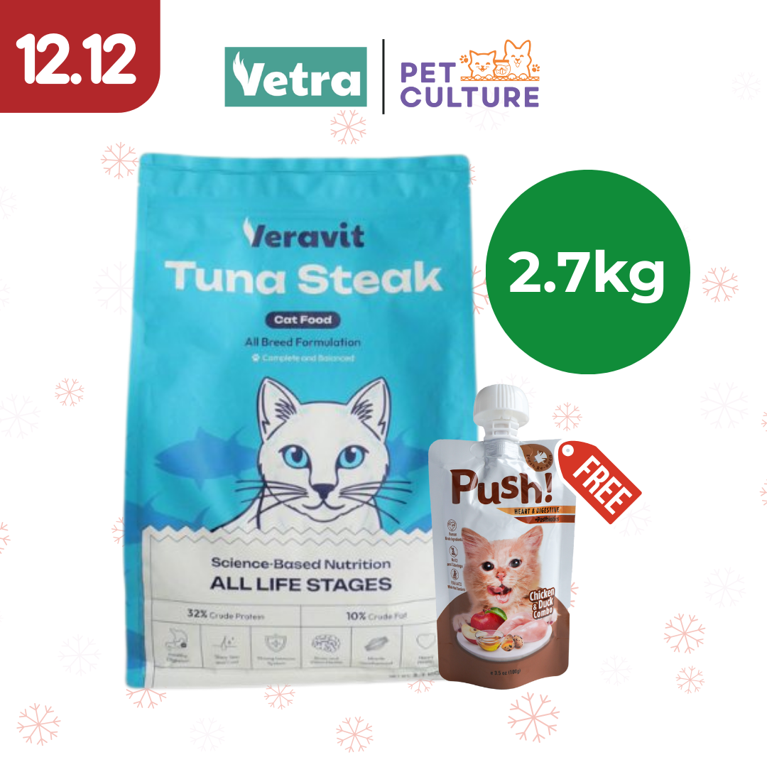 Veravit Cat Food 2.7kg w/ Push! Cat Wet Food Chicken & Duck Combo (Heart & Digestive w/ Postbiotics) 100g