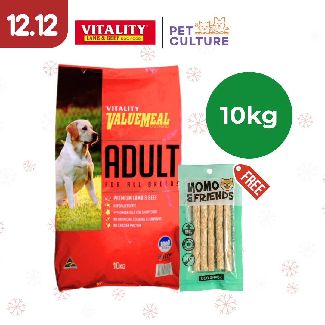 Vitality Value Meal Adult 10kg w/ Momo & Friends Dog Chew Treats Crunchy Stick 65g