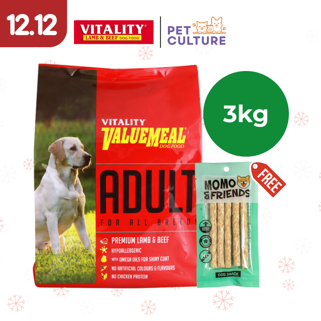 Vitality Value Meal Adult 3kg w/ Momo & Friends Dog Chew Treats Crunchy Stick 65g
